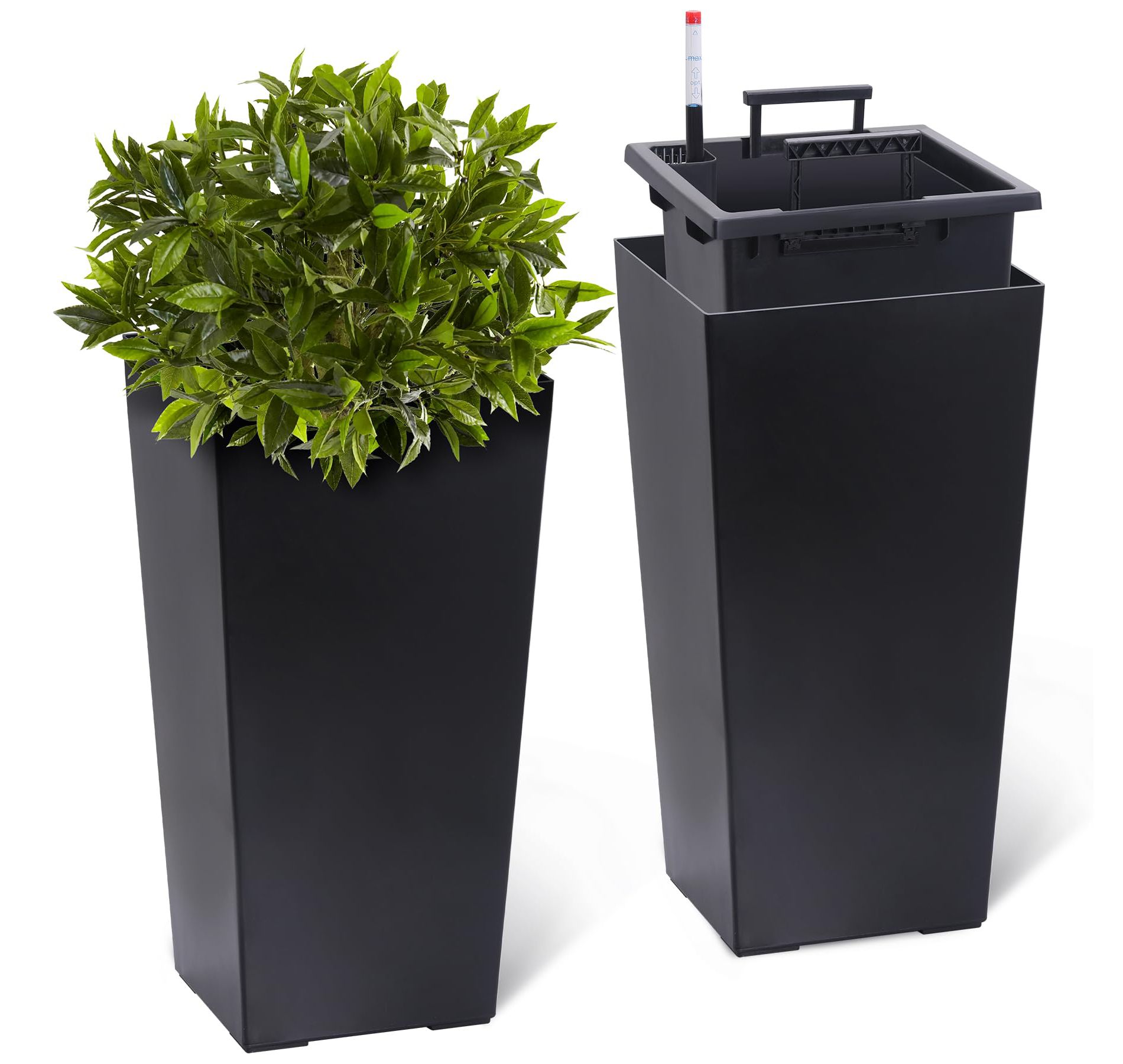 ODK 22.5" Tall Planters Set of 2, Outdoor & Indoor Planter Pots, High Front Porch Planter Pots with Water Level Monitor, Automatic Watering