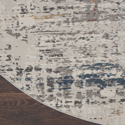 Gray and Multicolor Round Synthetic Area Rug, 7'10"