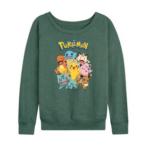 Women's - Pokémon - Pokémon Character Group Lightweight French Terry Wide Neck Long Sleeve Shirt - 1 of 4