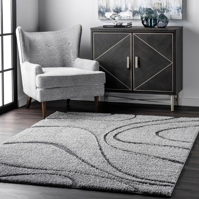 Dark Grey Abstract Pattern Shag Area Rug 5' 3" x 7' 6"