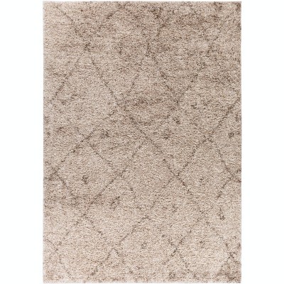 Modern Geometric Lattice Shag Moroccan Trellis Cream Easy Care Thick Soft Living Room Vanilla Area Rug