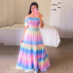 Coolmee Women's Summer Floral Print Tiered Layered Dress Off The Shoulder  Sleeveless Beach Maxi Dress Colorful XL : Target