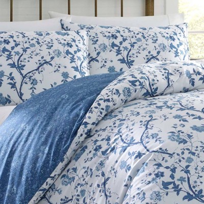 King Blue Cotton Reversible Floral Comforter Set