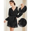 Allegra K Women's Glitter Sequin V Neck Long Sleeve Tie Waist A-Line Mini Party Dress - 2 of 4