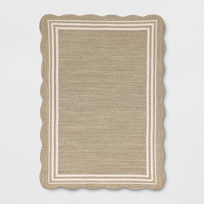 Scalloped Edge Braided Outdoor Area Rug Natural - Threshold™ designed with Studio McGee