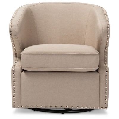 Beige Leather Swivel Accent Chair with Wood Frame