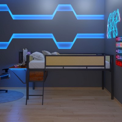 VYNXARIA Single Metal Loft Bed with Desk,and Storage