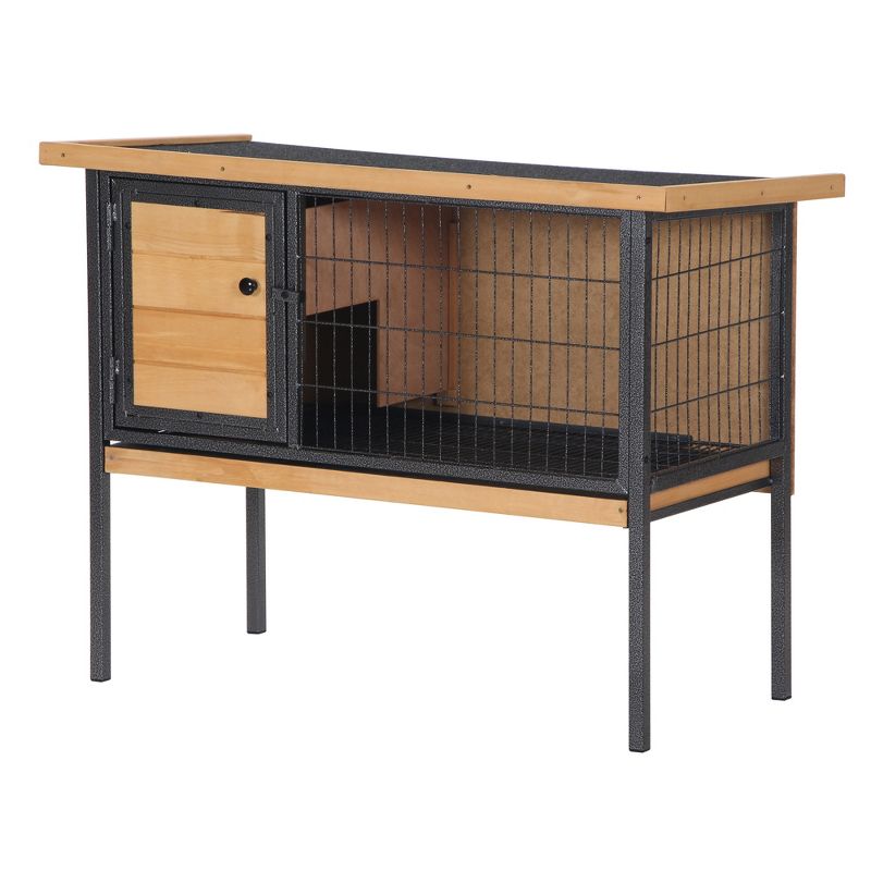 PawHut Rabbit Hutch Elevated Bunny Cage Small Animal Habitat with Metal Frame, No Leak Tray, Openable Asphalt Roof for Indoor/Outdoor, 1 of 8