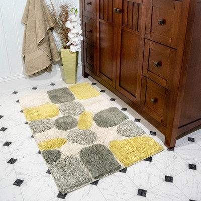 Yellow and Olive Cotton Pebble Pattern Bath Rug Set
