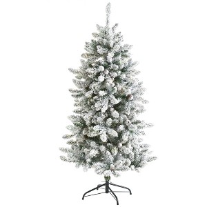 Nearly Natural 5-ft Flocked Livingston Fir Artificial Christmas Tree with Pine Cones and 498 Bendable Branches - 1 of 4