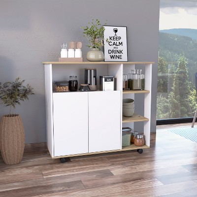 NicBex Mobile Kitchen Island Cart Morden Kitchen Carts on Wheels with Storage, 4 Storage Shelves and 1 Cabinet for Kitchen, White