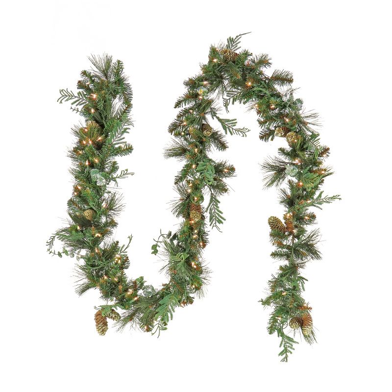 National Tree Company First Traditions Pre-Lit Christmas North Conway Garland with Pinecones, Warm White LED Lights, Battery Operated, 9 ft, 1 of 5