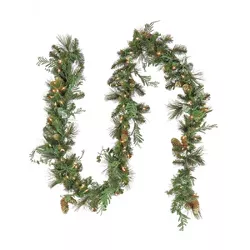 National Tree Company First Traditions Pre-Lit Christmas North Conway Garland with Pinecones, Warm White LED Lights, Battery Operated, 9 ft