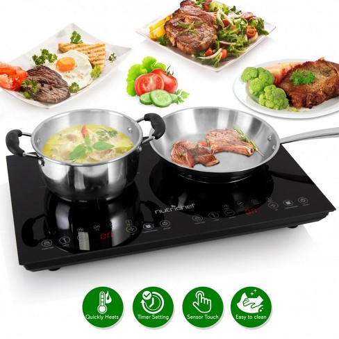 Cooktron Portable Double Burner Quick-heating Electric Induction Cooktop  W/knob & Touch Controls, 10 Temp Levels, 9 Power Levels & Child Safety Lock  : Target