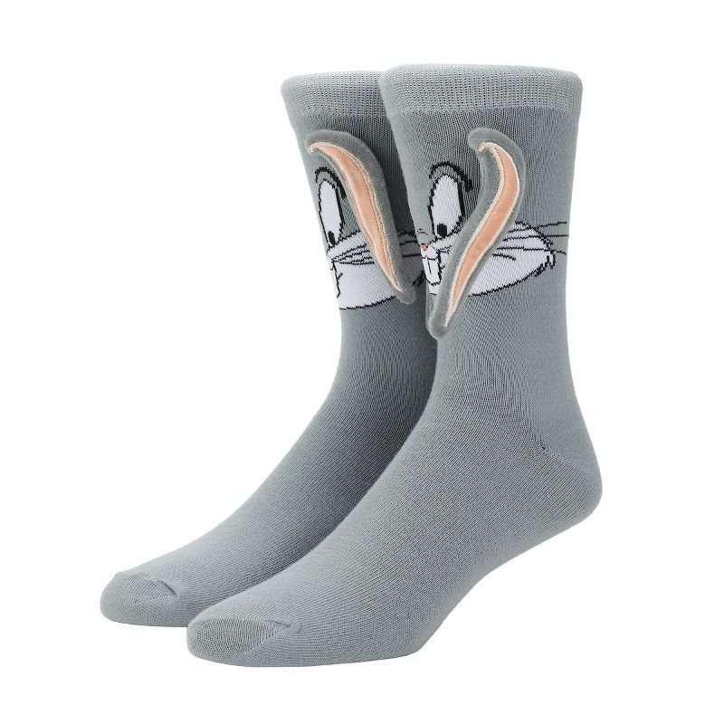 Looney Tunes Bugs Bunny With 3D Ear Attachments Gray Casual Crew Socks, 1 of 6