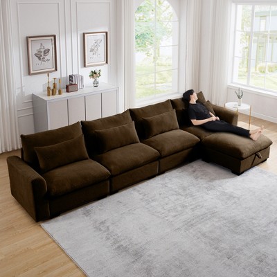 Oversized 157.5" Corduroy Cloud Modular L-Shaped Sectional Sofa with Big Deep Seat and Storage Ottoman, 5-Piece Free combination Sofa