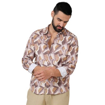 Campus Sutra Men Men's Pale Yellow & Mocha Brown Abstract Block Shirt