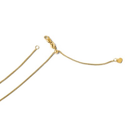 Black Bow Jewelry 1mm 14k Yellow Gold Adjustable Solid Wheat Chain Necklace
