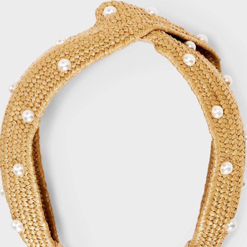 Raffia Top Knot Headband with Pearls - A New Day&#8482; Tan, 4 of 7