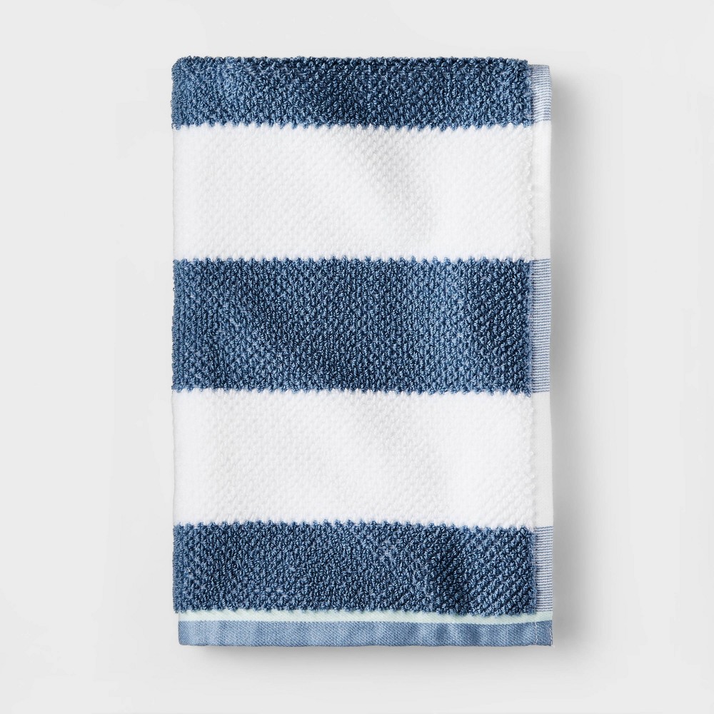 Photos - Towel Striped Kids' Hand  Navy with SILVADUR™ Antimicrobial Technology - Pillowfort™: Cotton, OEKO-TEX Certified