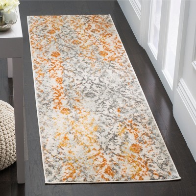 Hand-knotted Gray and Orange Synthetic Runner Rug, 2'-3" x 16'