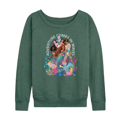 Women's - Disney - Adventure Comes In Waves Lightweight French Terry Wide Neck Long Sleeve Shirt