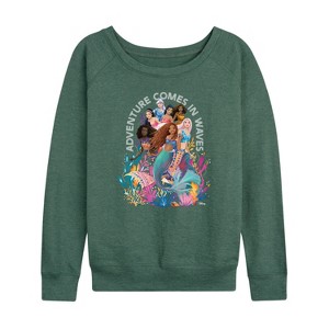 Women's - Disney - Adventure Comes In Waves Lightweight French Terry Wide Neck Long Sleeve Shirt - 1 of 4