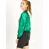 INSPIRE CHIC Women's Holographic Fashion Stand Collar Metallic Lightweight Zip Bomber Jacket - 4 of 4
