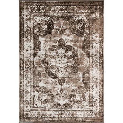 Reversible Easy-Care Dark and Light Brown Synthetic Area Rug