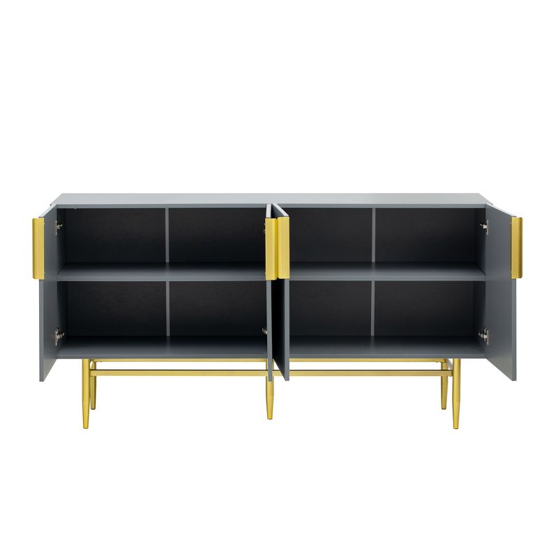 60" Modern Elegant 4-Door Sideboard, Buffet Cabinet With Gold Metal Handle, Gray - ModernLuxe, 5 of 13