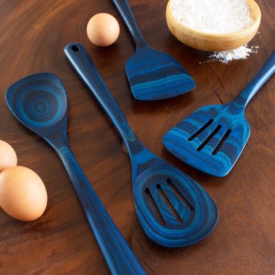 Baltique Malta Blue Birch Wood 4-Piece Cooking Utensil Set