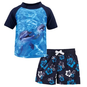 Hudson Baby Toddler Boy Swim Rashguard Set, Boy Dolphin - 1 of 4