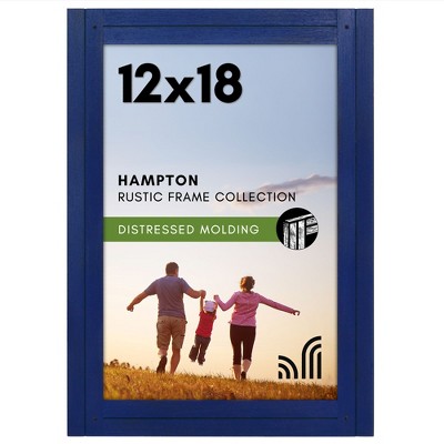 Americanflat 12x18 Poster Frame with Polished Plexiglass - Hampton - Distressed Wood Picture Frames - Navy Blue