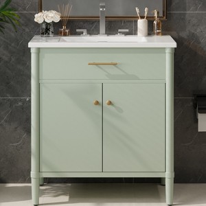 Grungis Freestanding Bathroom Vanity with Sink and Rubber Legs,Modern Cabinet with Soft Close Doors and Adjustable Shelf - 1 of 4