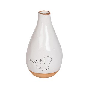 Transpac Ceramic Chubby Vase w/Bird Print Home Decorations Spring - 1 of 1
