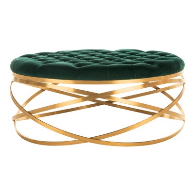 Rumi Tufted Velvet Ottoman Emerald - Safavieh