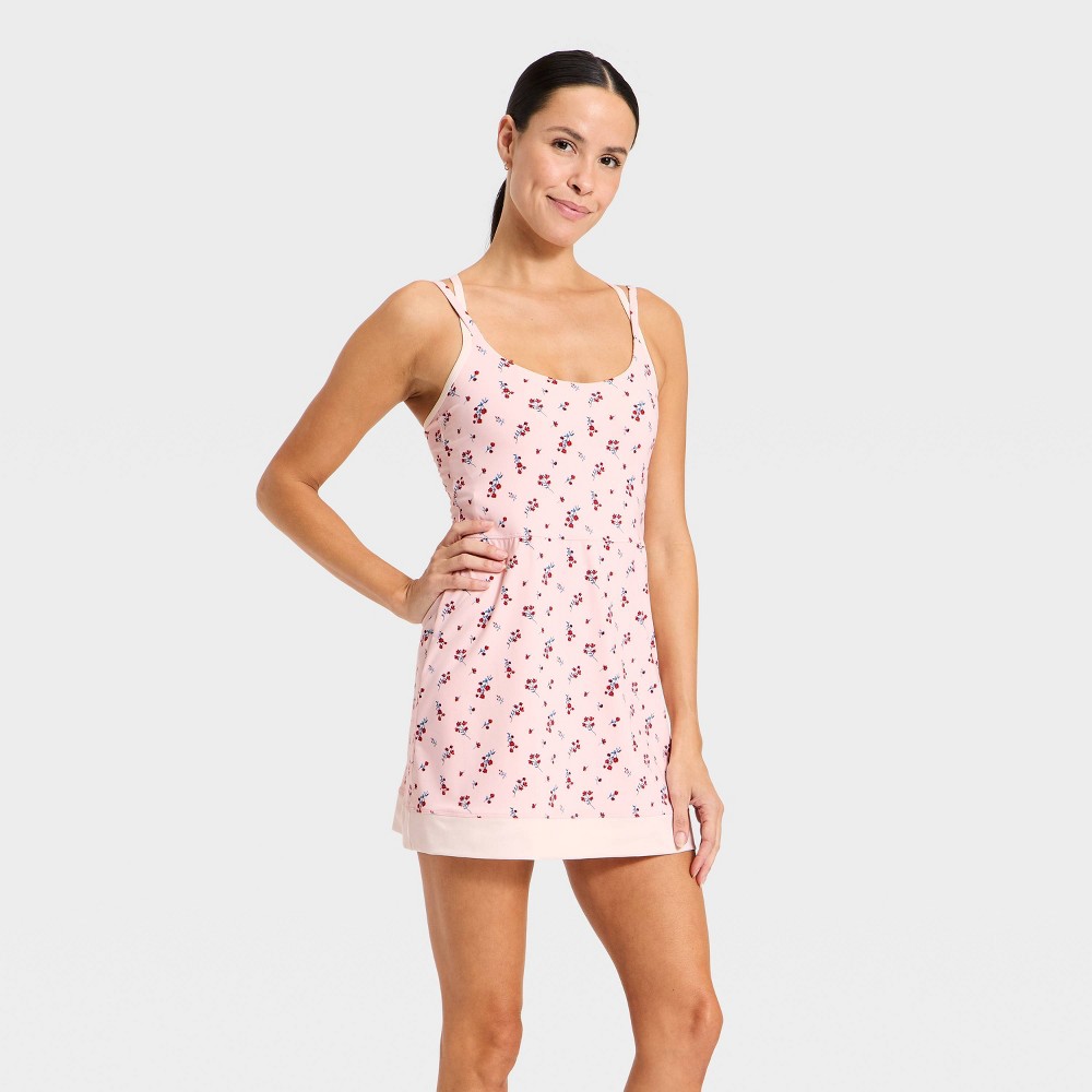 Women's Knit Strappy Active Dress - All In Motion™ Light Pink Floral L