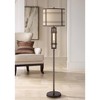 Franklin Iron Works Elias Industrial Rustic Floor Lamp 65 1/2" Tall Oil Rubbed Bronze LED Nightlight Off White Drum Shade for Living Room Bedroom Home - 2 of 4