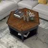 36'' Hexagonal Coffee Tables, 2 Tier Solid Wood Coffee Table with Storage Drawer, Retro Hexagon Coffee Table with Wood Legs for Living Room - 2 of 4