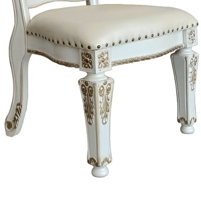 23" Vendome Dining Chair PU, Antique Pearl Finish, Floral Motif - Acme Furniture
