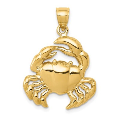 Black Bow Jewelry 14k Yellow Gold Polished 2D Crab Pendant, 20 x 28mm (3/4 x 1 1/8 Inch)
