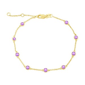 Classic Gold 14K Yellow Gold, 0.99ct Gemstone Station Bracelet - Amethyst - Purple - 6.5+1 Inch - 1 of 2