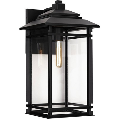 John Timberland Mission Outdoor Wall Light Fixture Matte Black Metal 19" Clear Glass Shade Exterior House Porch Patio Deck Home