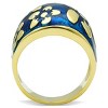 Slickblue Women's IP Gold Stainless Steel Ring, Capri Blue Epoxy Accent, Floral-Inspired Band Design, Size 5-10 - 3 of 4