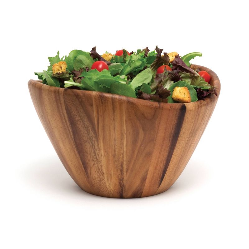 Lipper International Large Acacia Wave Bowl with Salad Servers, 4 of 6