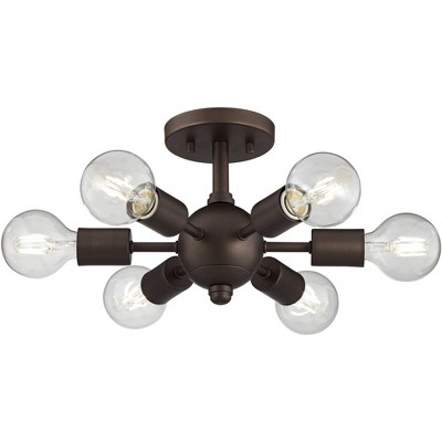 Possini Euro Design Mid Century Modern Ceiling Light Semi Flush Mount Fixture Oiled Bronze 13" Wide 6-Light LED Globe for Bedroom