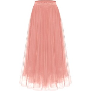 Women's 2-Layer Tulle Midi Skirt - Tiered A-Line Long Skirt with Elastic Waist for Winter Blush - 1 of 4