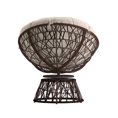 360° Swivel Patio Chair with Beige Cushion and Brown Metal Frame