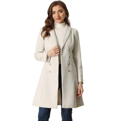 Allegra K Women's Double Breasted Winter Flat Collar Belted Coat With  Pockets Apricot Medium : Target