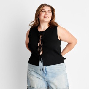 Women's Sleeveless Tie-Front Bow Sweater - Future Collective - 1 of 3